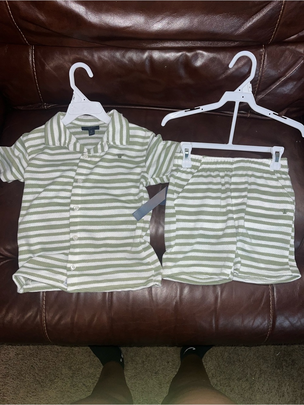 Kids Short Set in Light Green Stripe